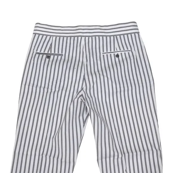 Mens Gurkha Pants 38 White Black Striped Cotton Straight Fit Flat Front Trousers